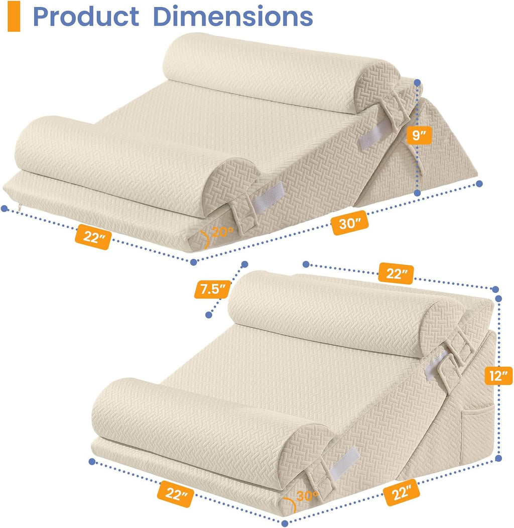 Sasttie Wedge Pillow Set for After Surgery, 3PCS Adjustable Bed Wedge Pillow Headboard with Memory Foam Neck Cushion – for Acid Reflux, Sle…