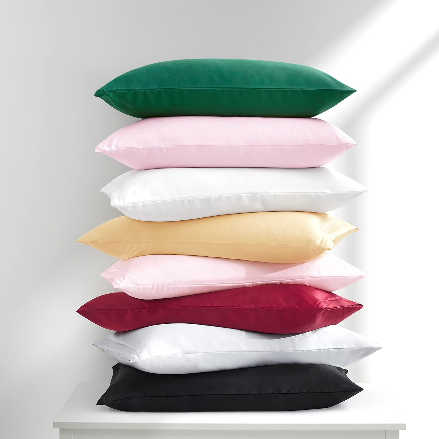 HommxJF Satin Pillowcases with Zipper (20x26), Standard Size Pillowcases Set of 2, Black Silk Pillowcase for Hair and Skin Black