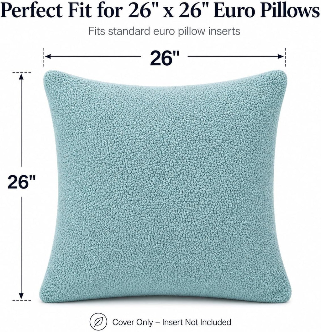 Reafort Sherpa Euro Sham Pillow Cover 26x26 Inch, Ultra Soft Plush Fluffy Decorative Throw Pillow Case with Hidden Zipper, Cozy Cushion…