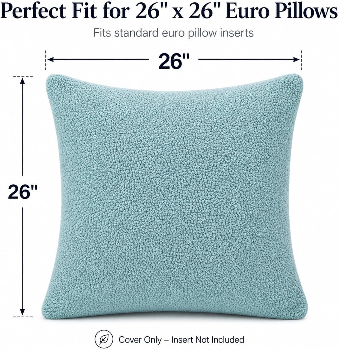 Reafort Sherpa Euro Sham Pillow Cover 26x26 Inch, Ultra Soft Plush Fluffy Decorative Throw Pillow Case with Hidden Zipper, Cozy Cushion…