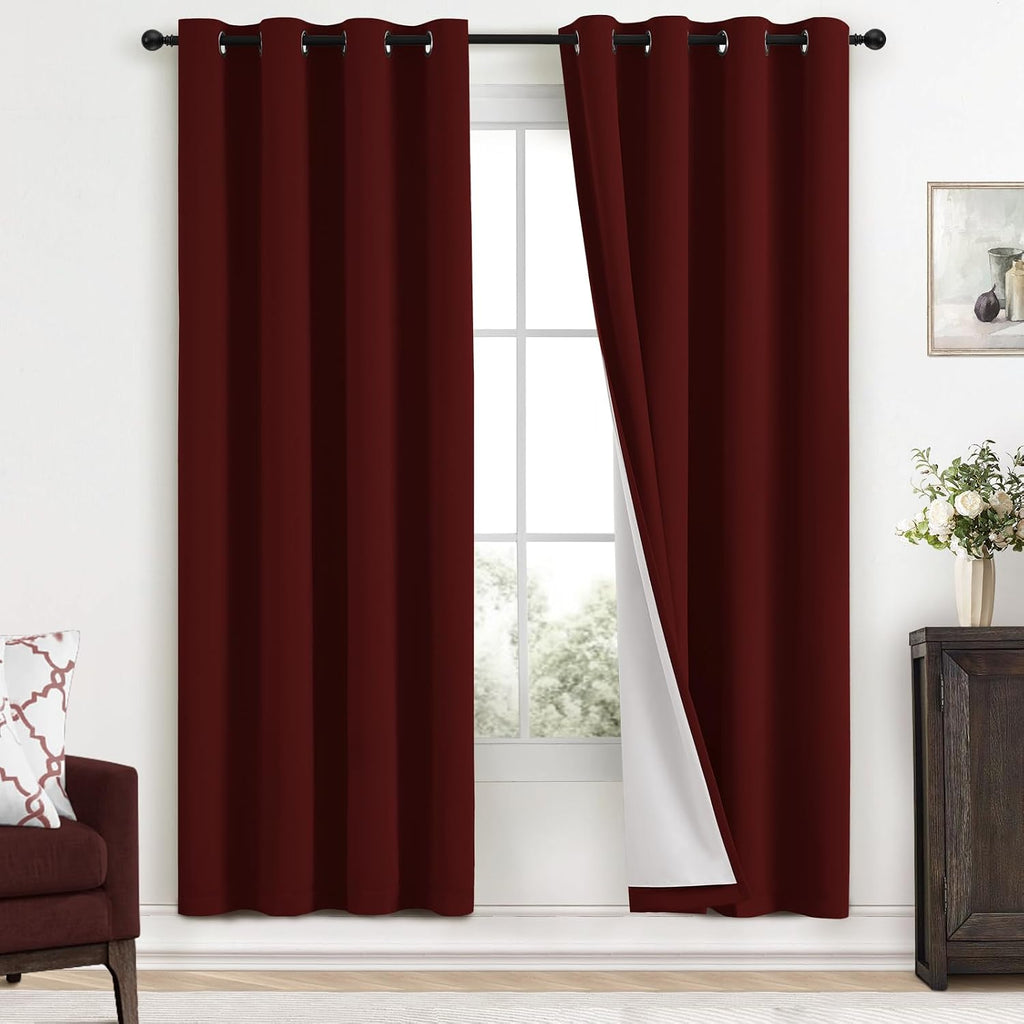 Yakamok Room Darkening 100% Blackout Curtains Grommet Window Treatments with 2 Thick Layers-Burgundy Red Thermal Insulated Drapes Set of 2…