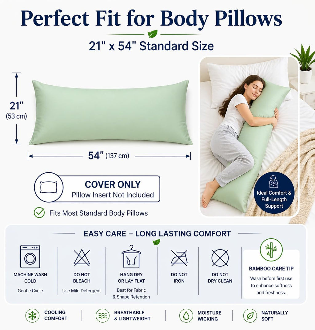 Evolive 100% Rayon Derived from Bamboo Cooling Breathable Body Pillow Cover/Pillowcases 21x54 inches with Hidden Zipper Closure (Milky Gree…