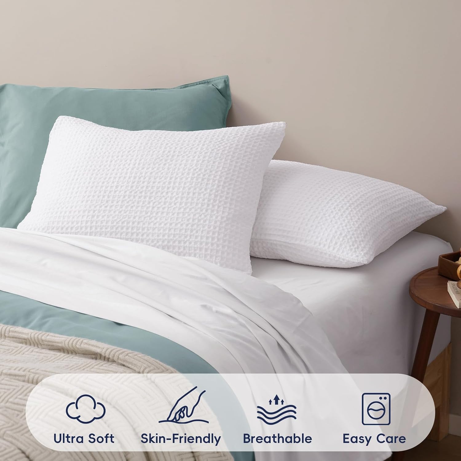 Phf Ultra Soft Waffle Weave Pillow Shams Queen Size, No Insert, 2 Pack 20" x 30" Pillowcases, Breathable & Skin-Friendly Pillow Cases, Styli…