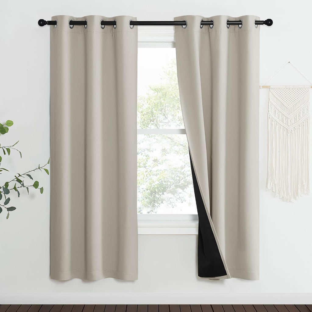 Nicetown Natural Blackout Curtains 70 inches Long, 2 Pieces, 37" Wide Each Panel, Full Light Blocking Drapes with Black Liner for Nursery,…