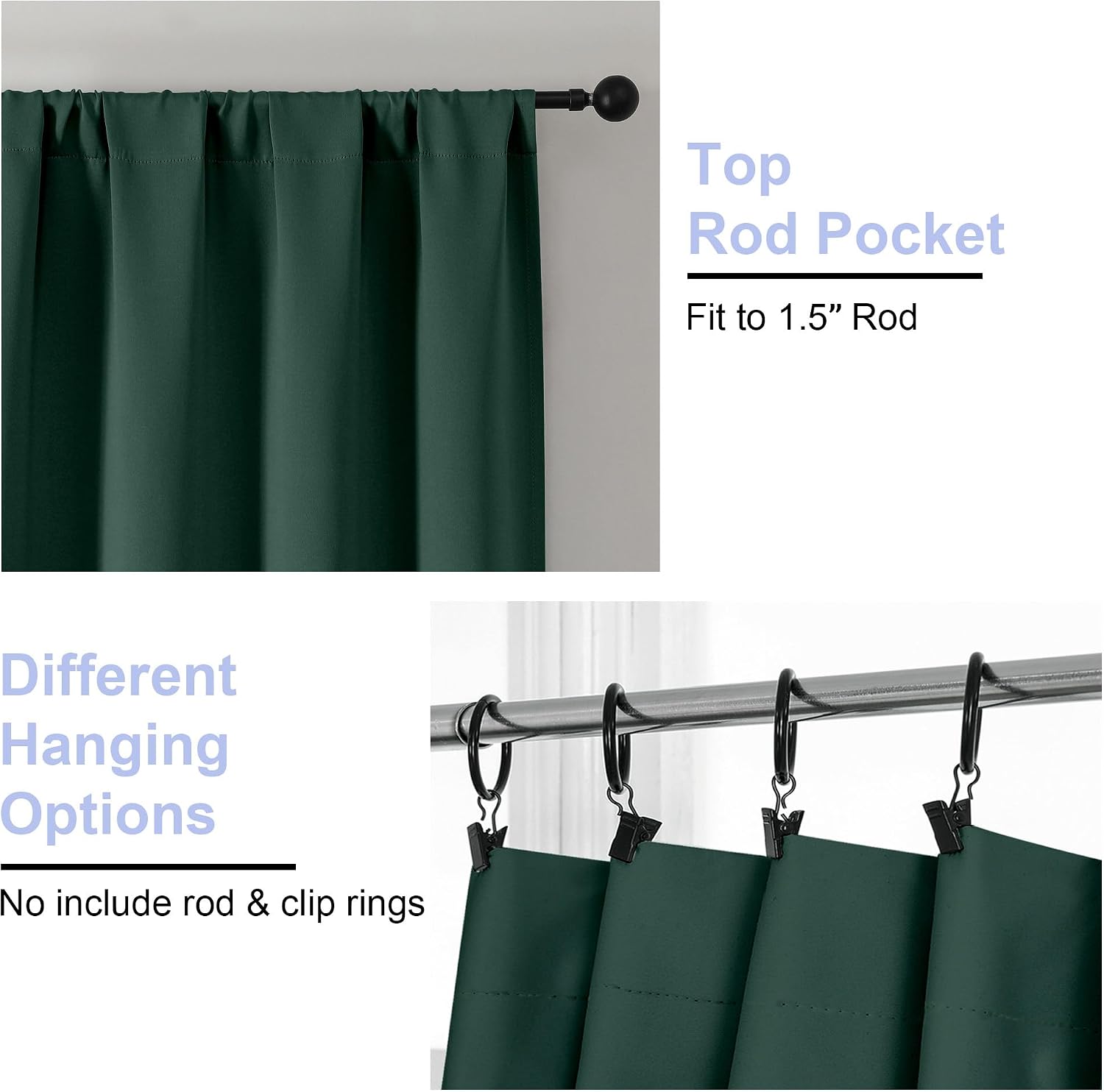 Simplebrand Ava Ever Green Blackout Curtains for Bedroom, 72 Inch Length, 2 Panels Set, Thermal Insulated, Rod Pocket, Window Curtains for…