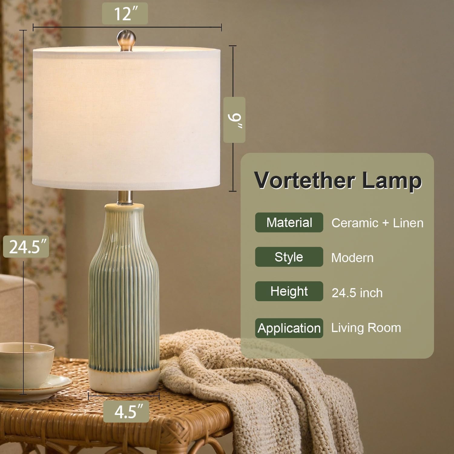 23.75" Modern Ceramic Table Lamps Set of 2, Stylish Bedside Lamps for Bedroom, Gorgeous Lamps for Nightstand, Lamps for Living Room…