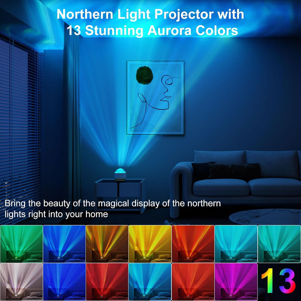 HUMIIEYE Northern Light Projector, Battery Operated Aurora Night Light with Timer Function, 13 Colors Galaxy Lamp Ripple Ceiling…