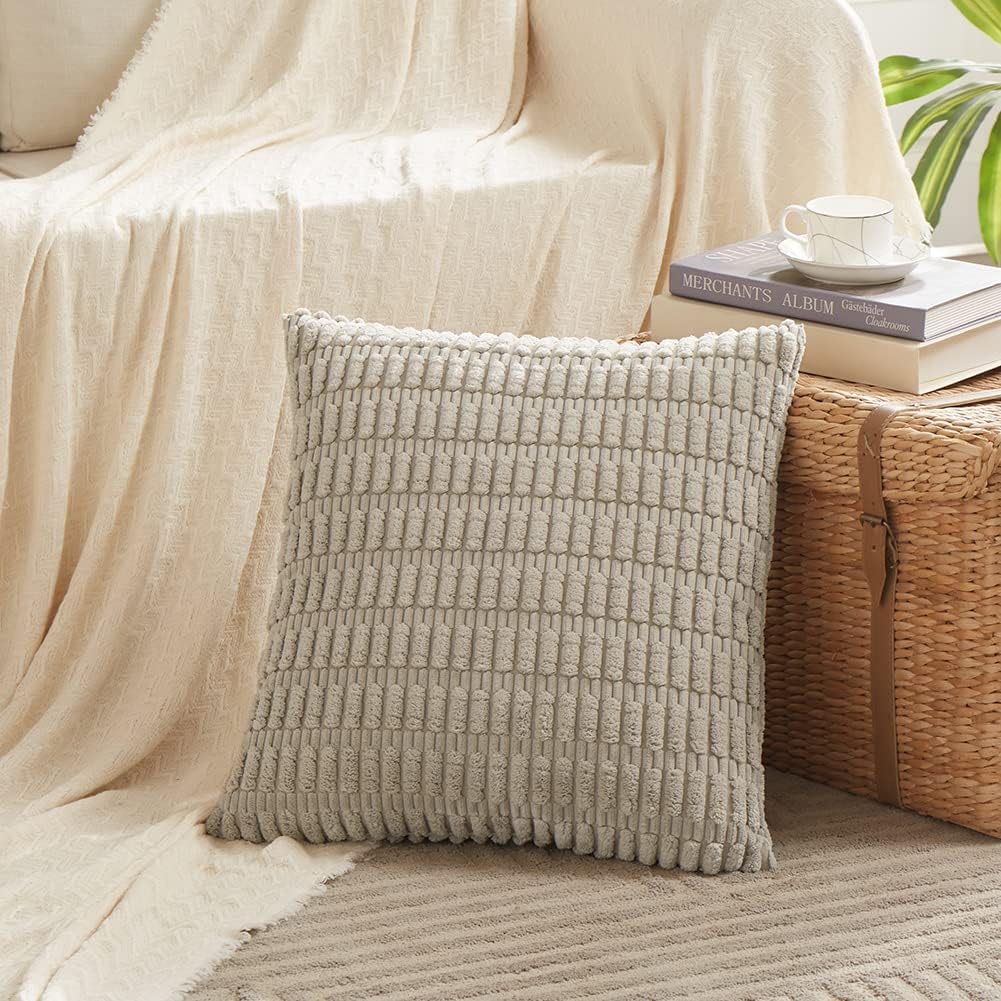 Fancy Homi Decorative Throw Pillow Covers for Bed Couch Bedroom Bench, Soft Corduroy Solid Pillow Case, Rustic Farmhouse Boho Room…