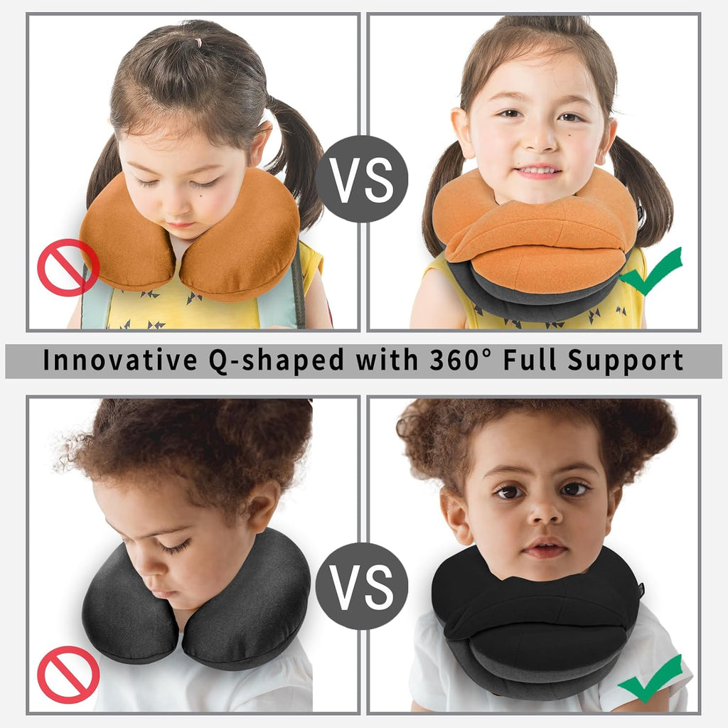 BUYUE Kids Travel Pillows for Airplane, Memory Foam 360° Head Support Sleeping Essentials for Long Flight, Skin-Friendly Soft Neck Pillow…