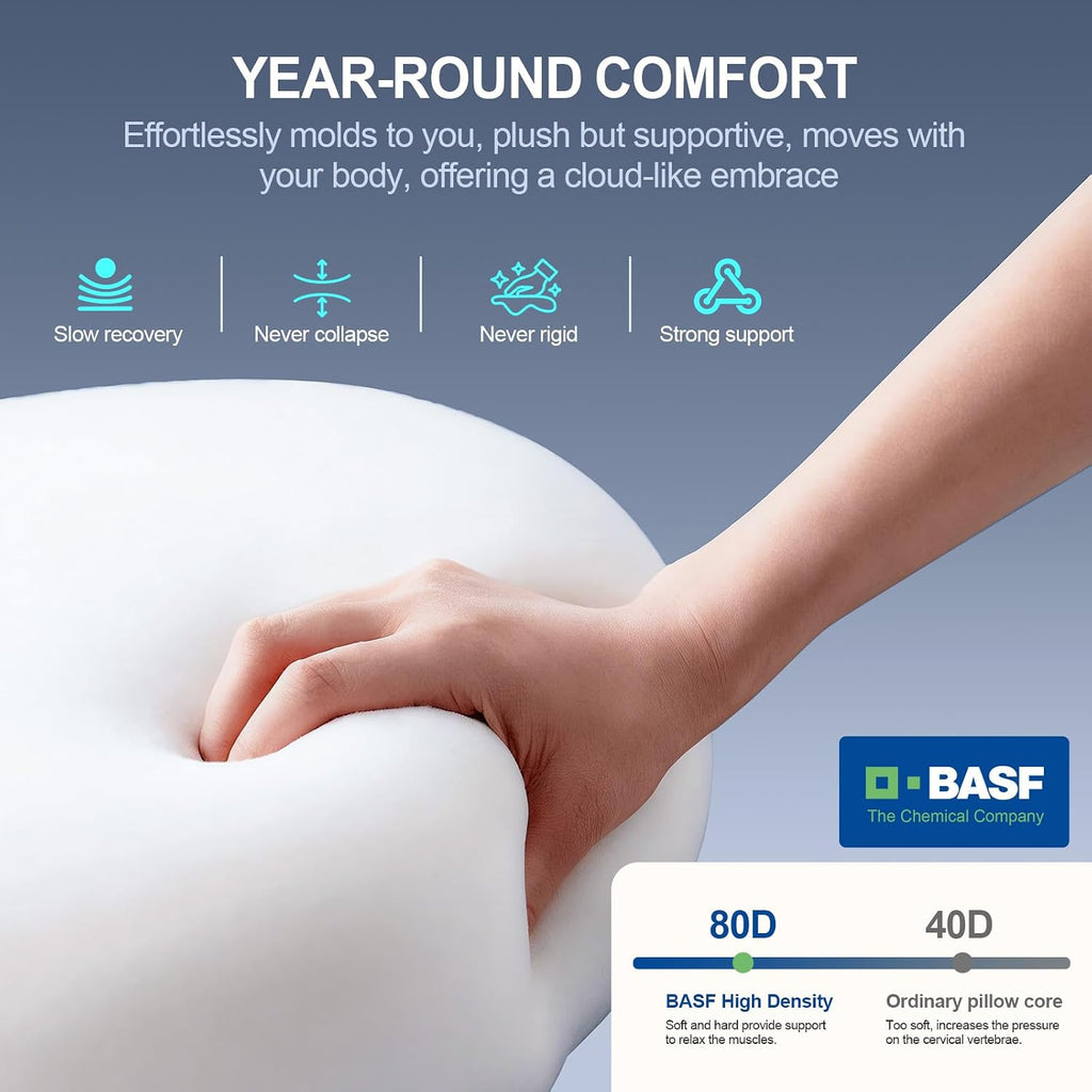 Huader Cervical Pillows for Neck, Cooling Memory Foam Hypoallergenic Pillow for Side, Back & Stomach Sleepers – Ergonomic Neck Support, fo…
