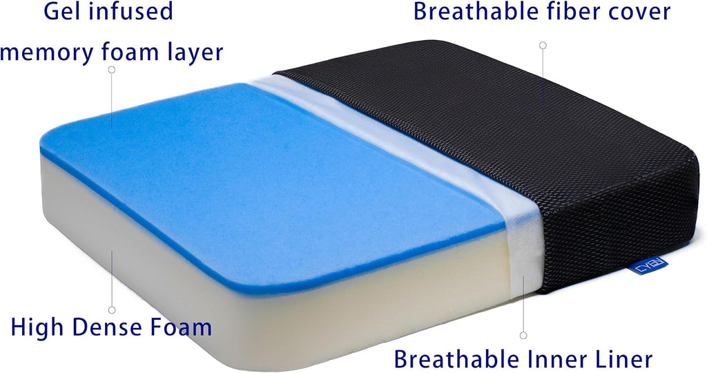 Cylen Ifoam Gel Infused Memory Foam Layer Wheelchair Cushion - Seat Cushion for Wheelchair-Office Chair, Kitchen Chair-Pressure Sore and Ta…