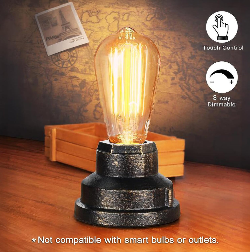 Small Touch Control Table Lamp Base, Industrial Touch Light Vintage Edison Bulb Base, Dimmable Bedside Nightstand Accent Light for Living…