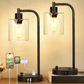 Set of 2 Industrial Table Lamps with USB C+A Ports and Outlet, Fully Stepless Dimmable Bedside Lamps for Bedrooms, Nightstand Desk Lamp…