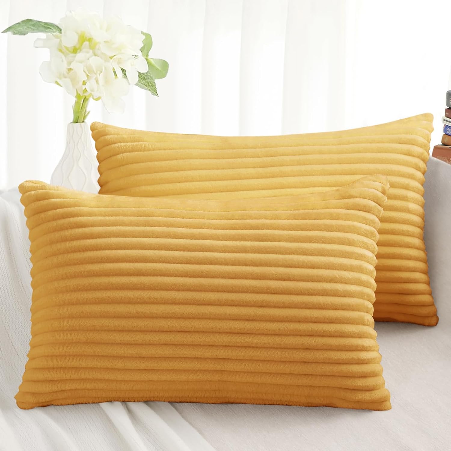 SimmoreHomeDecor Simmore Decorative Throw Pillow Covers 12x20 Set of 2, Soft Natural Plush Flannel Double-Sided Fluffy Lumbar Pillow Covers…