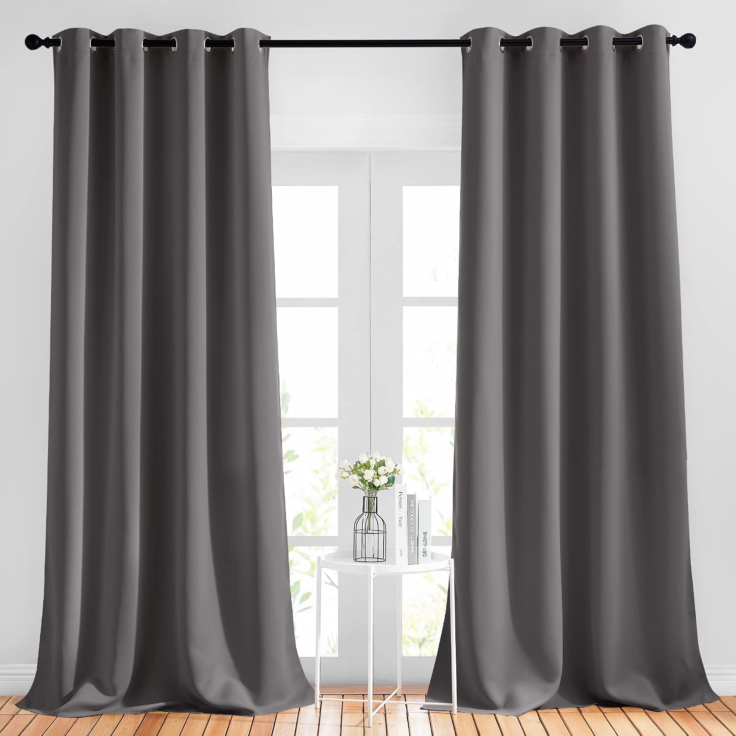 Nicetown Bedroom Grey Blackout 120 inch Curtains - Triple Weave Energy Saving Thermal Insulated Solid Grommet Blackout Draperies for Patio,…