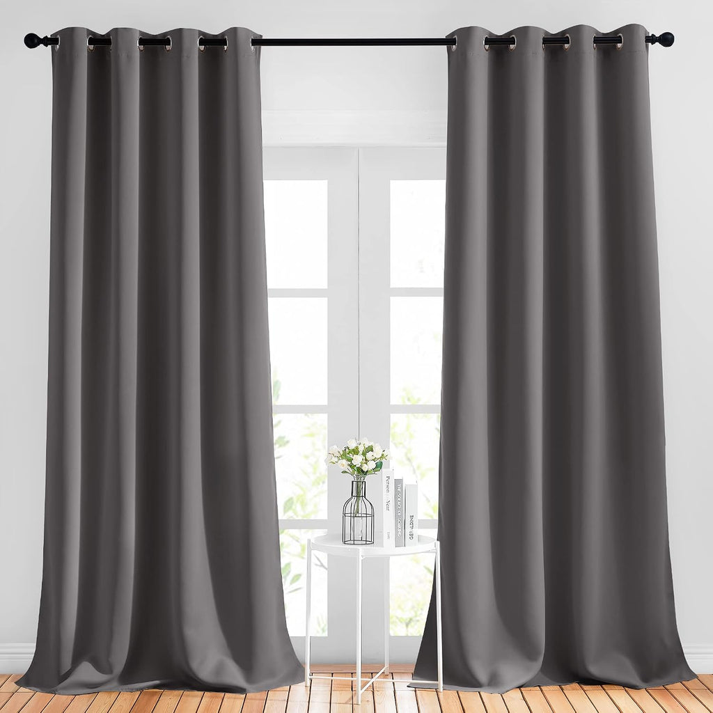 Nicetown Grey Bedroom Blackout 90 inch Curtains - Grommet Energy Saving Thermal Insulated Room Darkening Drapes Sound Dampening Window Trea…