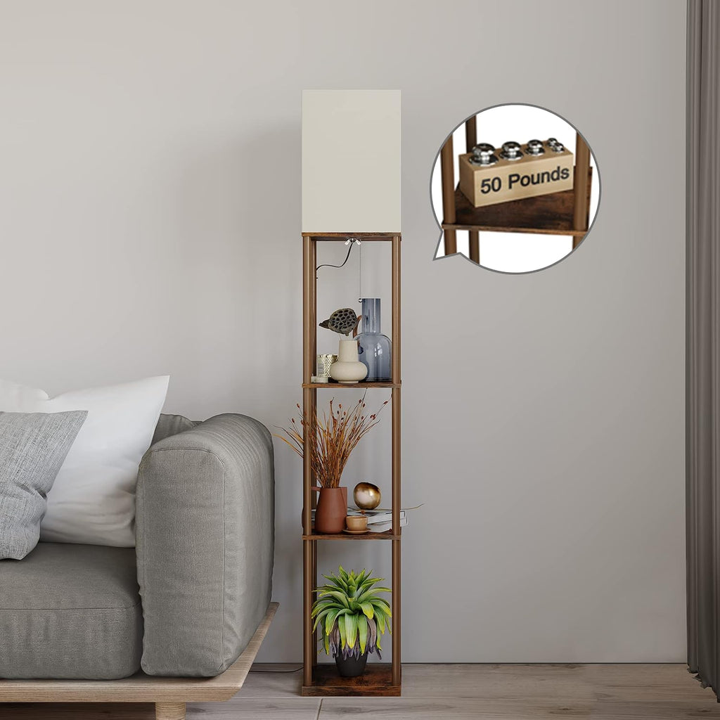 SUNMORY Floor Lamp with Shelves, Modern Square Standing Lamp with 3 Color Temperature Bulb, Corner Display Bookshelf Lamp for Living Room…