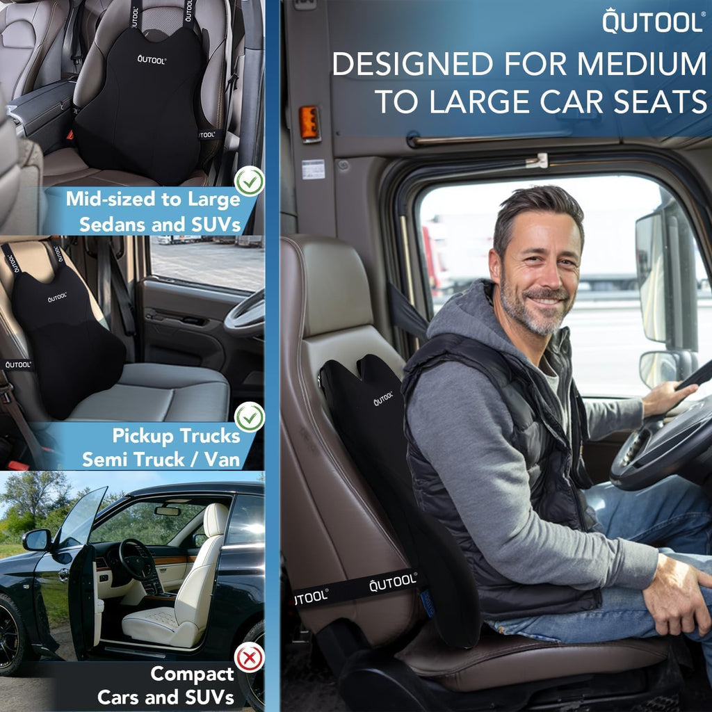 Qutool Lumbar Support Pillow for Car, Truck Accessories Travel Essentials, Memory Foam Back Cushion for Driving Seat, Back, Washable Cover,…
