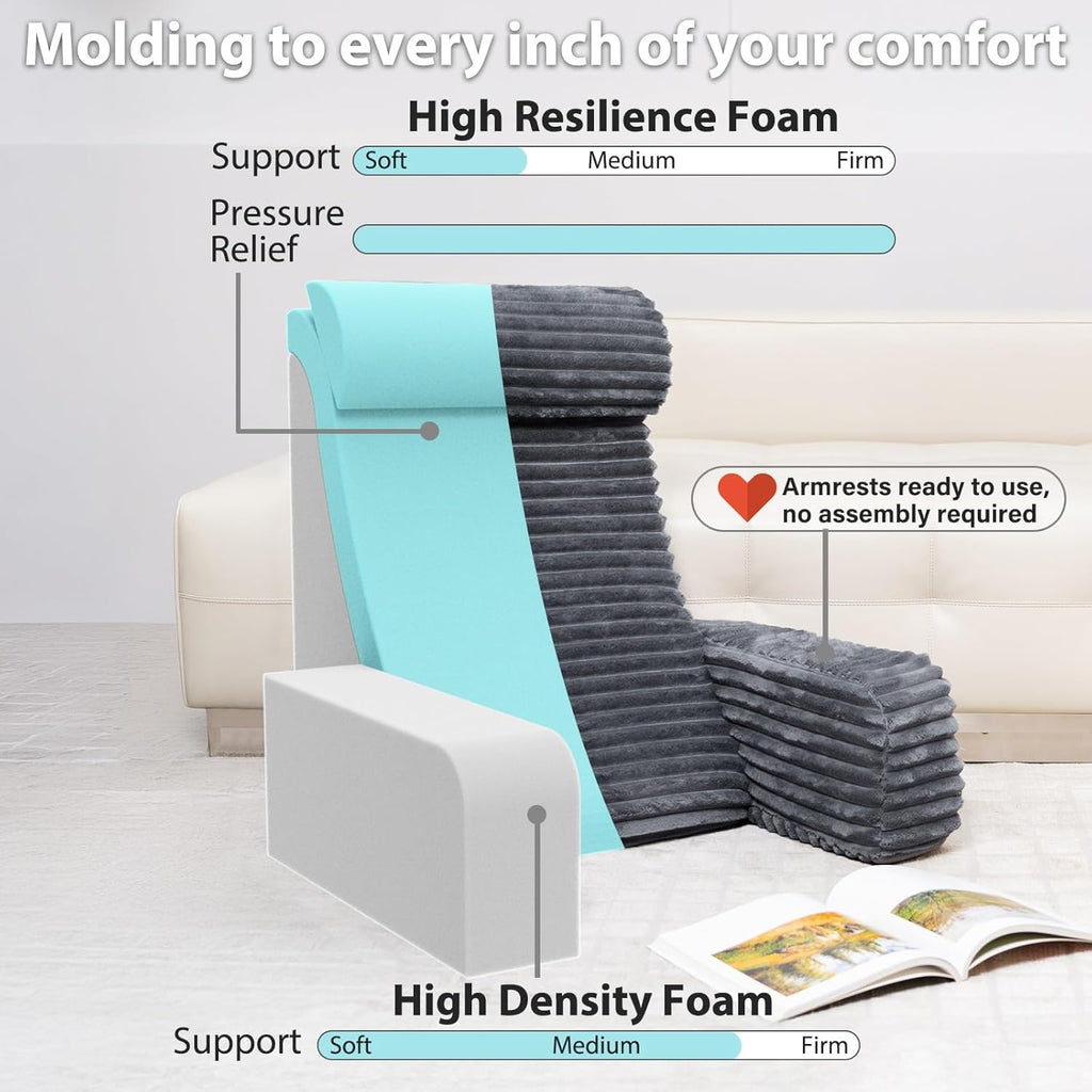 ENITYA Reading Pillow for Sitting in Bed Adult, 24in XXL Back Pillow for Bed Sitting up, Big Pockets & Built-in Arms, Back Support Chair…