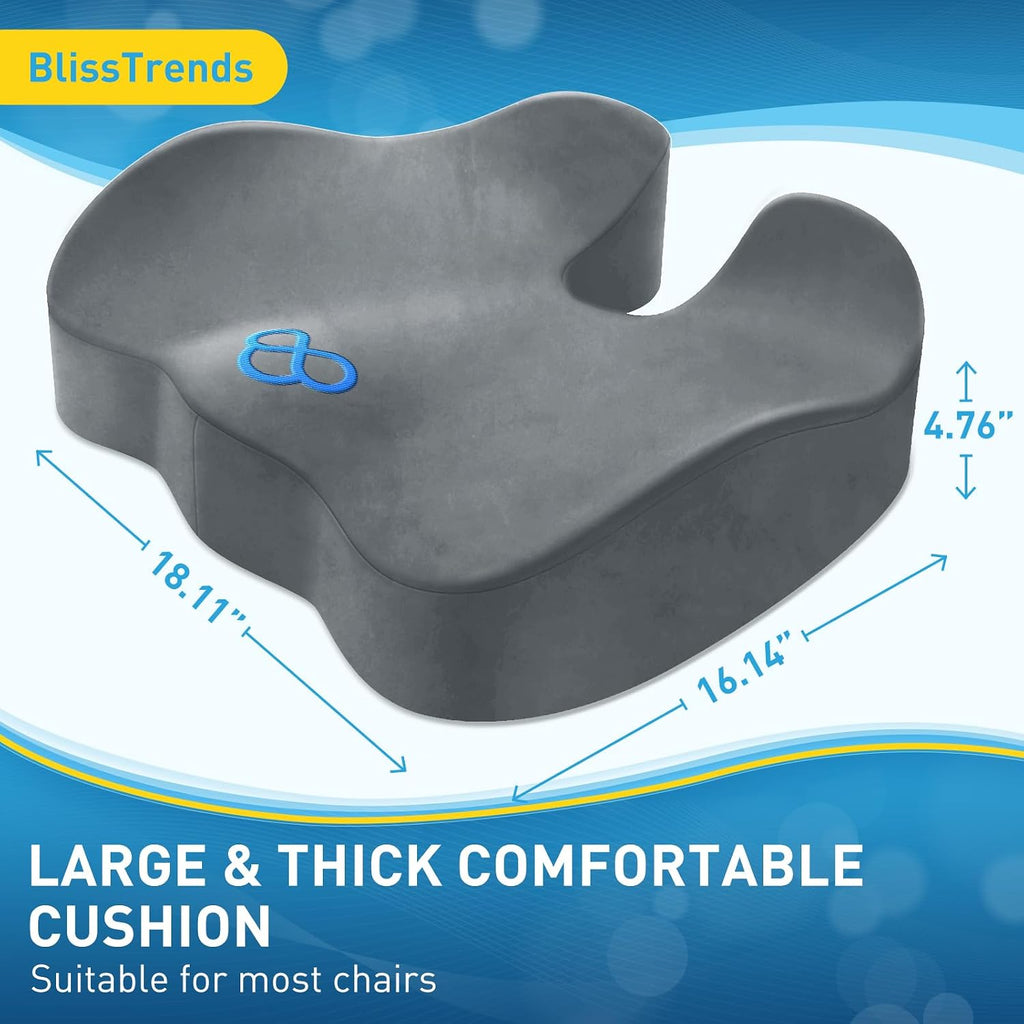 BlissTrends Seat Cushion, Thick Memory Foam Cushions for Office Chair, Car Seat, Airplane, Relieving Pressure Tailbone Sciatica Back Pain fo…