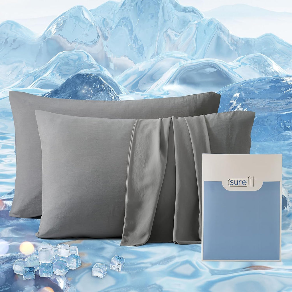 Surefit Washed Ultra-Chill Cooling Pillowcase Set of 2 for Hot Sleepers, Crisp and Silky Pillow Cover with Envelope Closure, Standard…