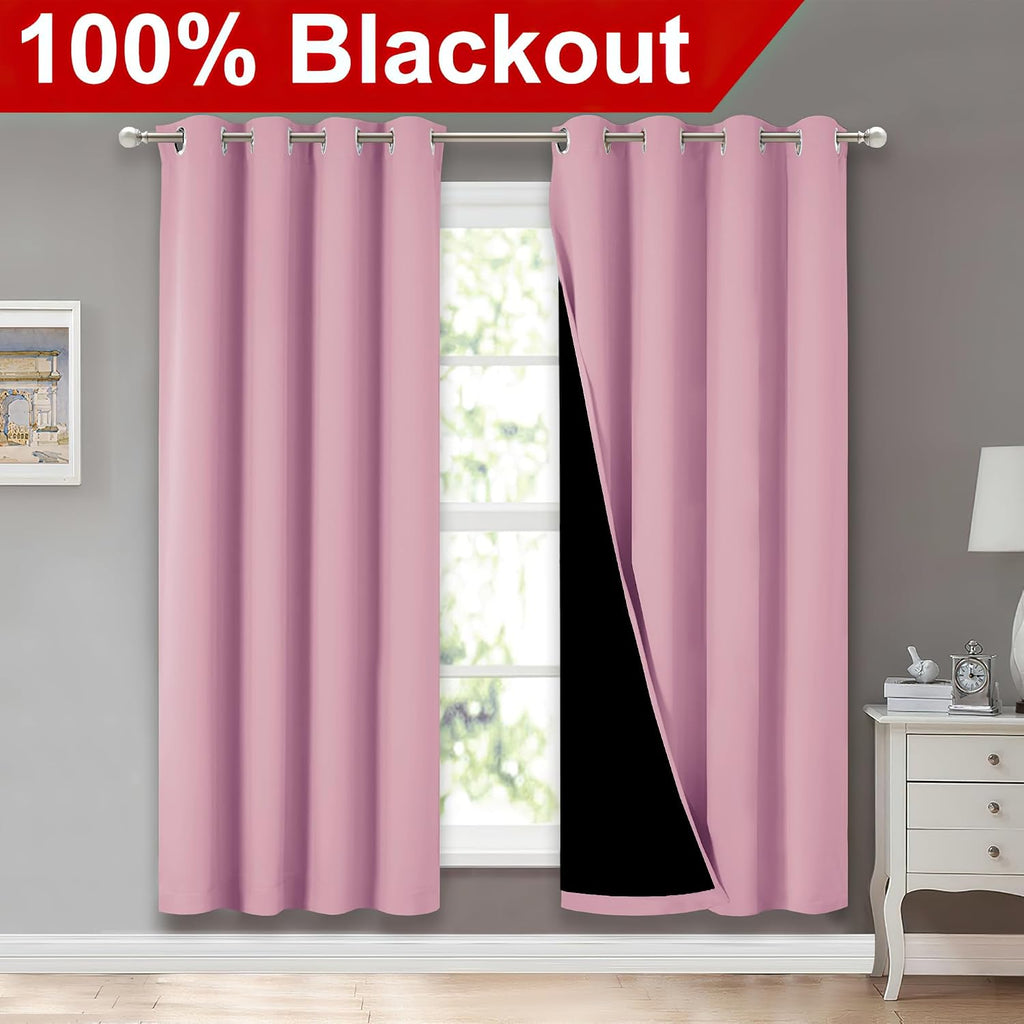 Nicetown Crystal Pink Full Shade Curtain Panels, Pair of Energy Smart & Noise Blocking Out Blackout Drapes for Dining Room Window, Thermal…