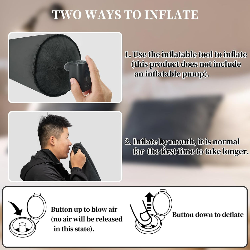 ONTYZZ Inflatable Long Body Pillow, Long Pillow for Bed, Oval Bolster Pillow for Good Sleeping and Back/Neck Support, 1pcs Black