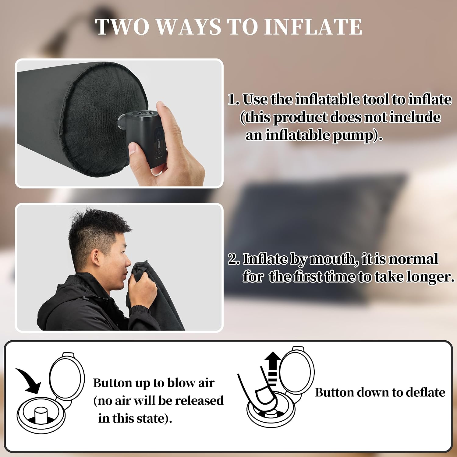 ONTYZZ Inflatable Long Body Pillow, Long Pillow for Bed, Oval Bolster Pillow for Good Sleeping and Back/Neck Support, 1pcs Black