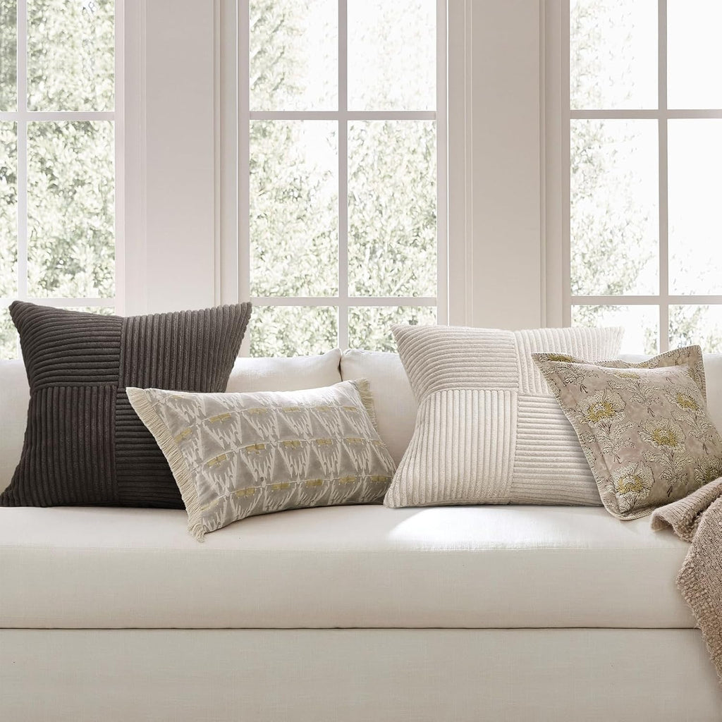 Topfinel 20×20 Pillow Covers Set of 4, Boho Large Neutral Throw Pillow Covers with Corduroy, Soft Accent Pillowcases for Couch, Bed, Living Roo…