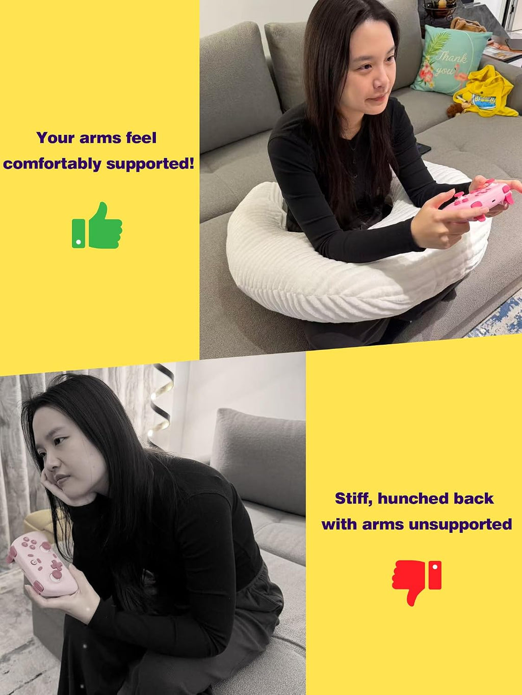 Gaming Crochet Pillow for Lap Support Lap Desk Pillow Setting in Bed or Sofa, U-Shaped Arm Pillows for Adults, Reading Pillow for Gaming…