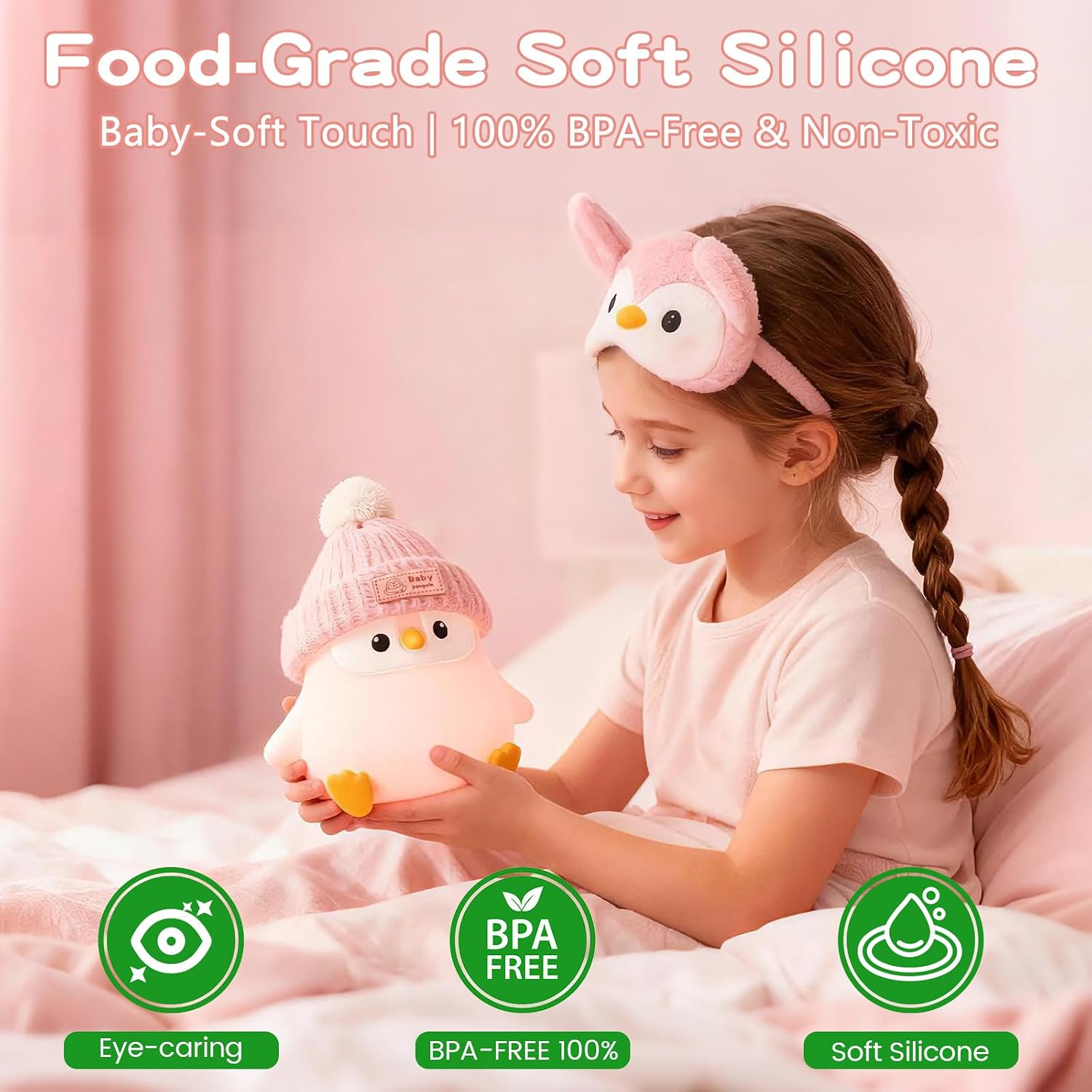 FAMIDUO-BrightenYourLife Penguin Silicone Night Light, Cute Pink Penguin Lamp with Hat, Nursery Nightlight for Baby, Rechargeable/Dimmable…