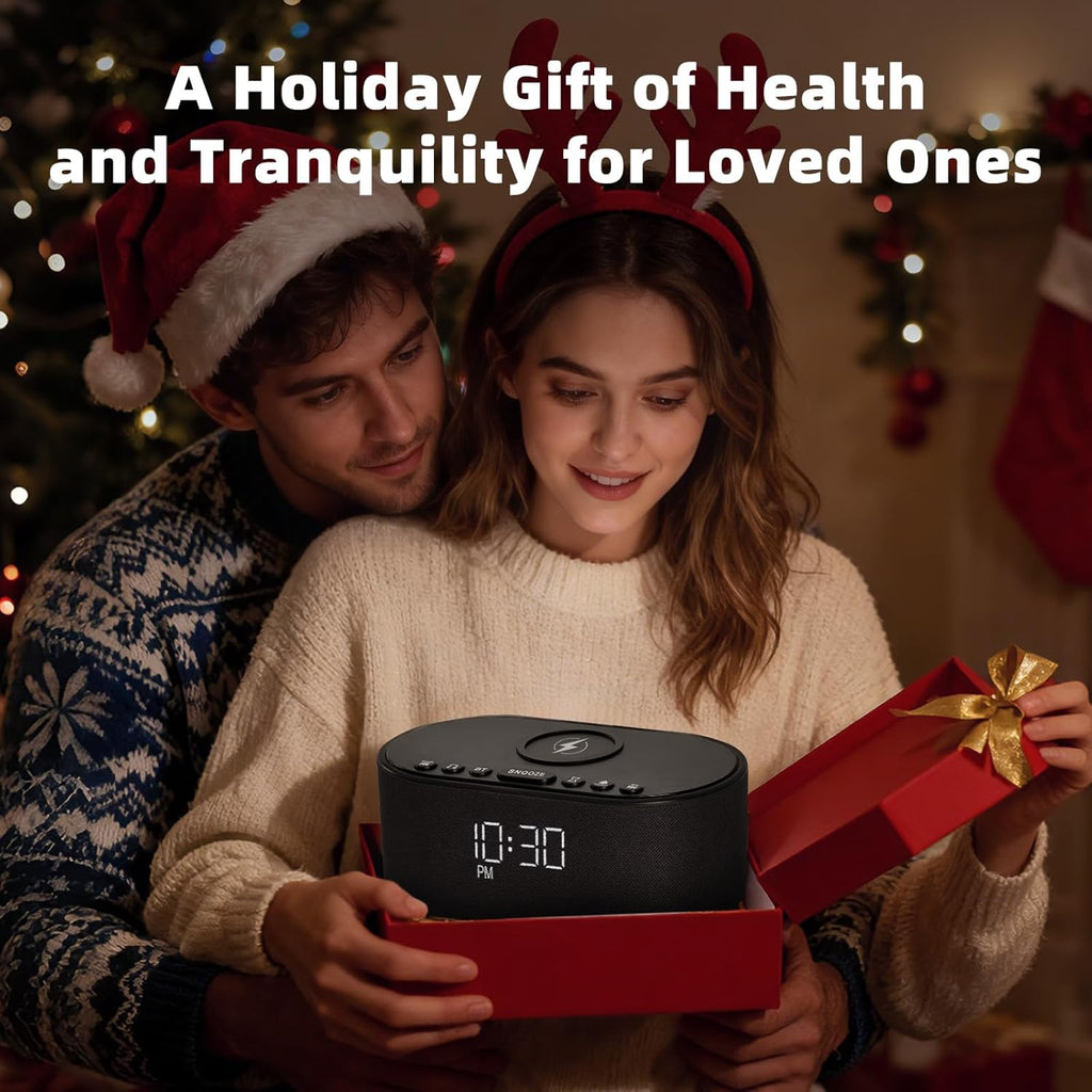 Odokee Sound Machine Alarm Clock for Bedrooms: Bluetooth 10W Stereo Sound Speaker with Wireless Charging - White Noise Machine for Sleeping…