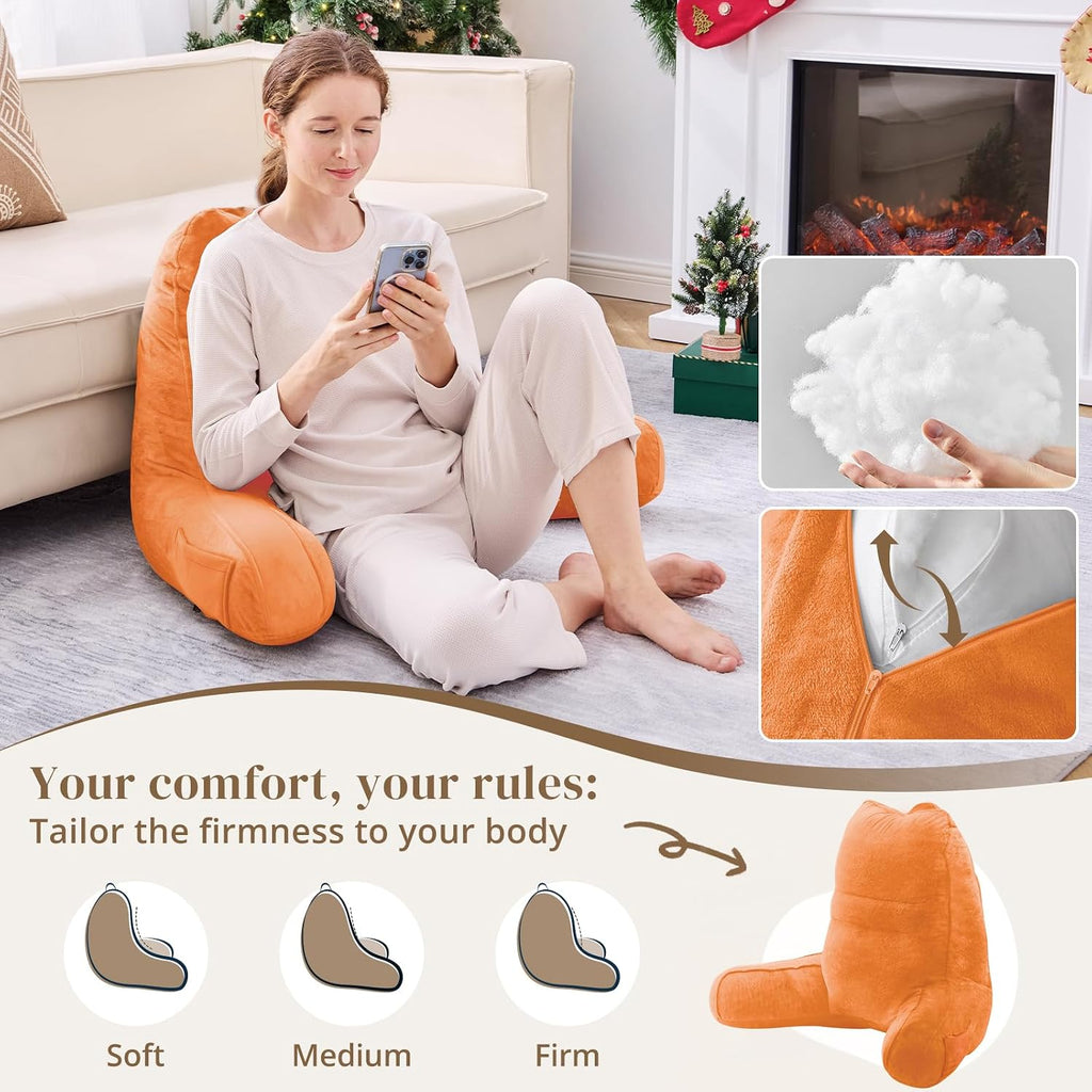 Sasttie Reading Pillow, Pillows for Reading or Relaxing – Ergonomic Support for Head, Neck, Back, and Lumbar, 21-Inch, Orange