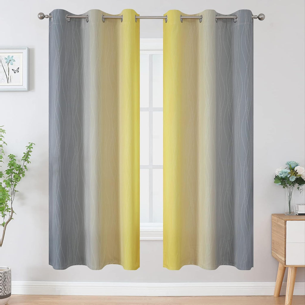 Estelartextiler Estelar Textiler Ombre Grey and Yellow Blackout Curtains 72 Inch Length 2 Panels, Full Light Blocking Curtains for Living R…
