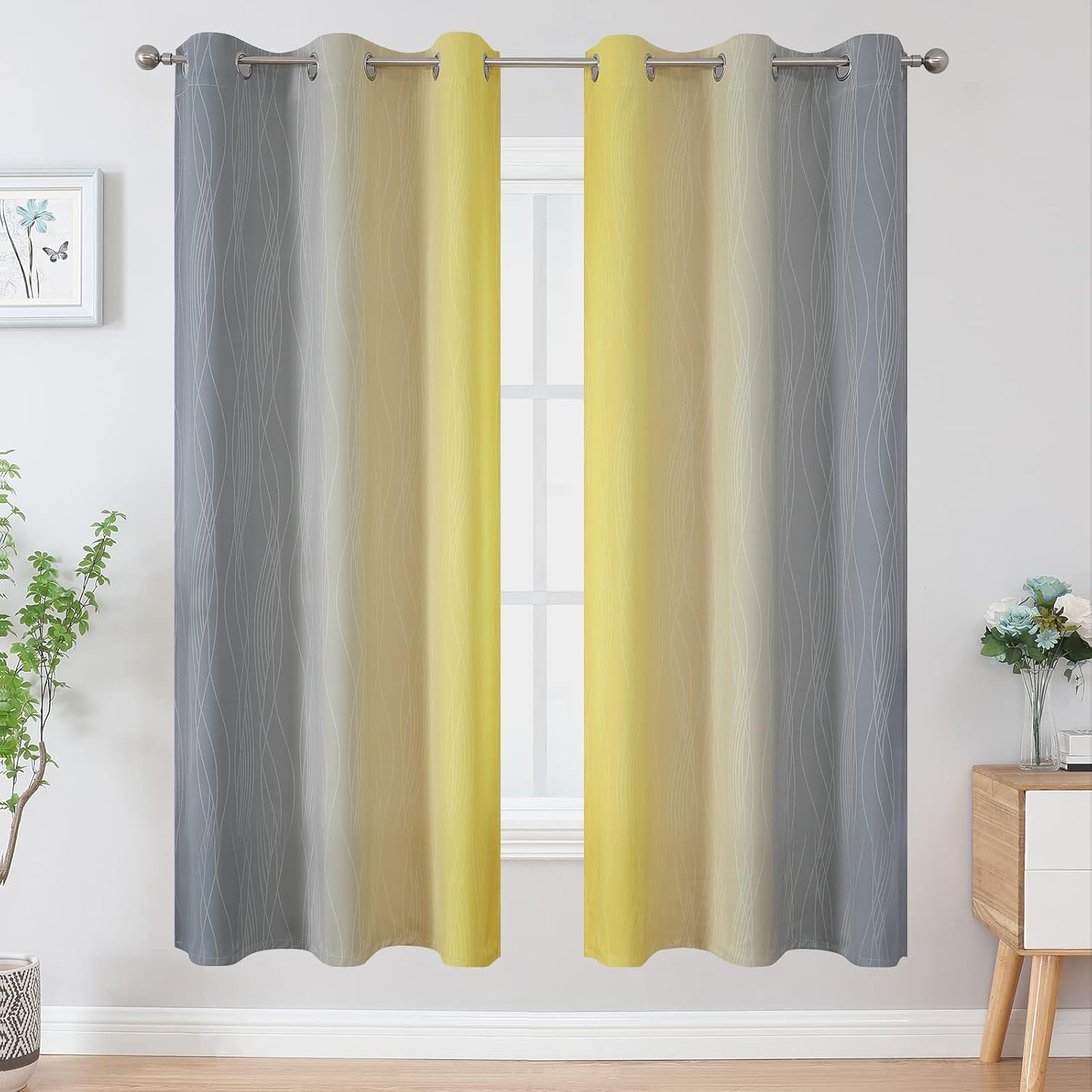 Estelartextiler Estelar Textiler Ombre Grey and Yellow Blackout Curtains 72 Inch Length 2 Panels, Full Light Blocking Curtains for Living R…