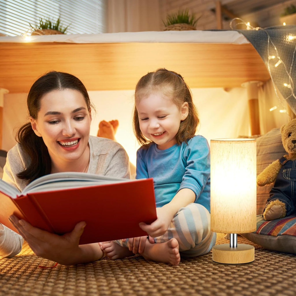 PartageiZ Small Table Lamp for Bedroom - Bedside & Desk Lamp, Minimalist Nightstand Light for Kids, Living & Office Room