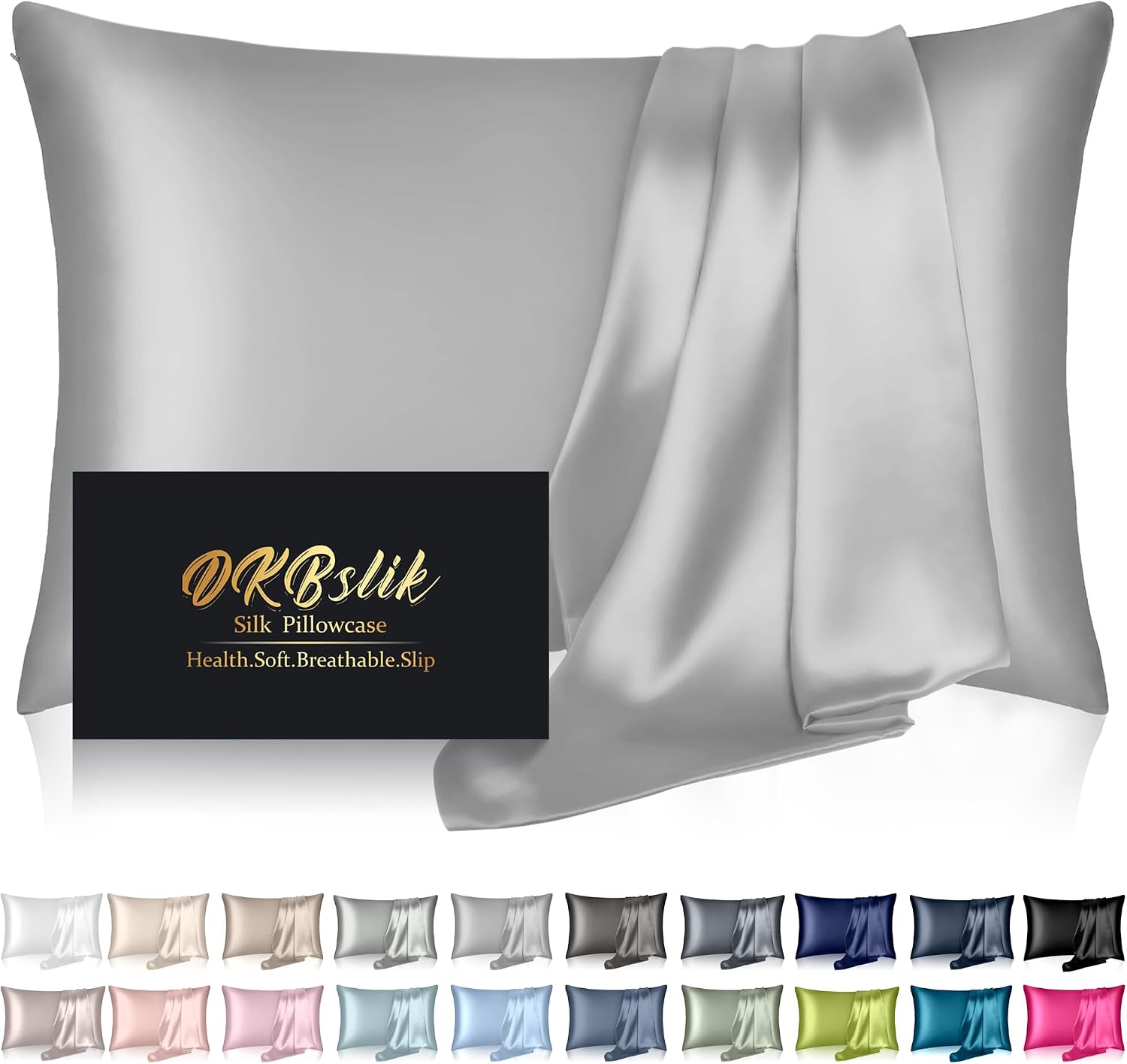Home Silk Pillowcase for Hair and Skin, Mulberry Silk Pillow Cases Standard Size, Soft Anti Acne Cooling Sleep Both Sides Natural Silk Sati…