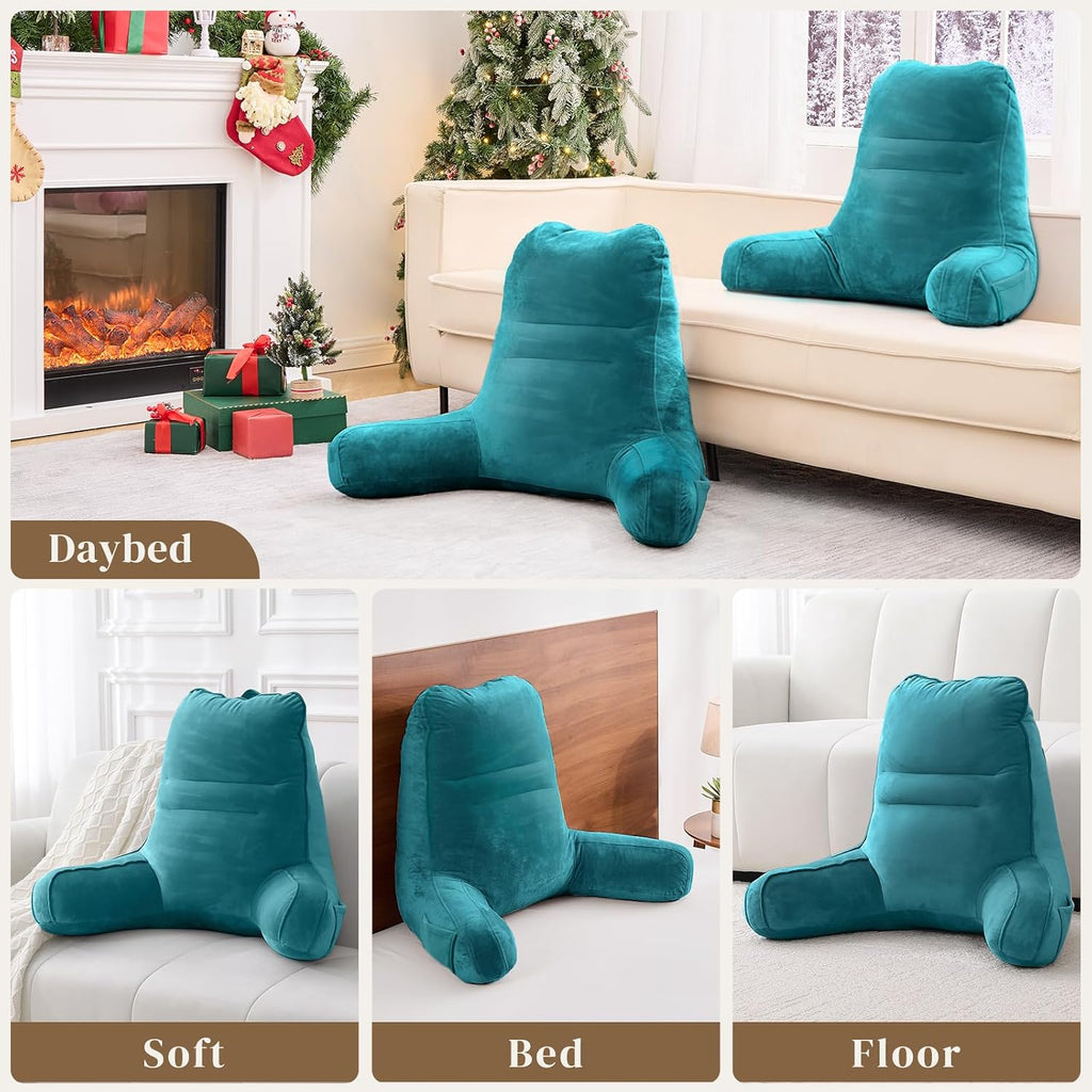 Sasttie Reading Pillow, Pillows for Reading or Relaxing – Ergonomic Support for Head, Neck, Back, and Lumbar, 23-Inch, Teal Blue