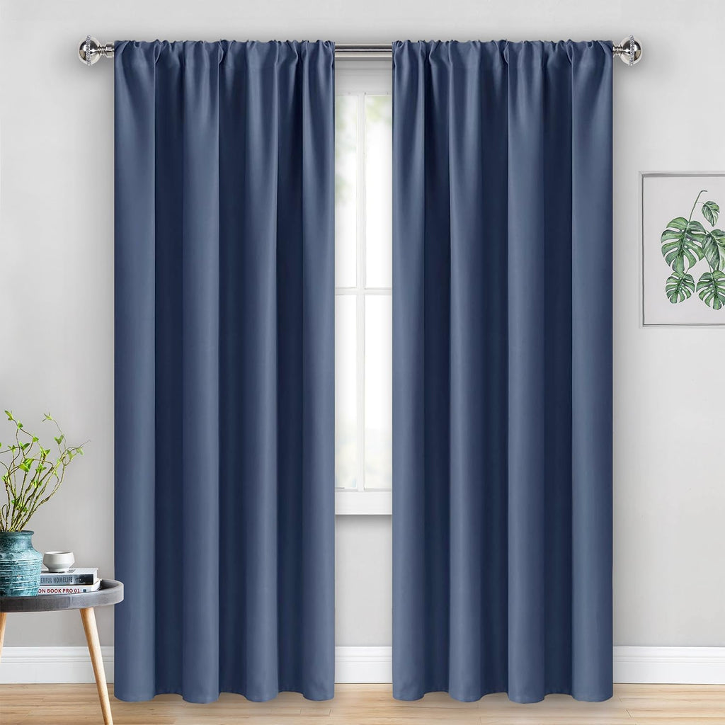 Jiuzhen Dusty Blue Blackout Curtains for Bedroom - Thermal Insulated Room Darkening Rod Pocket Curtains for Living Room, Set of 2 Panels wi…