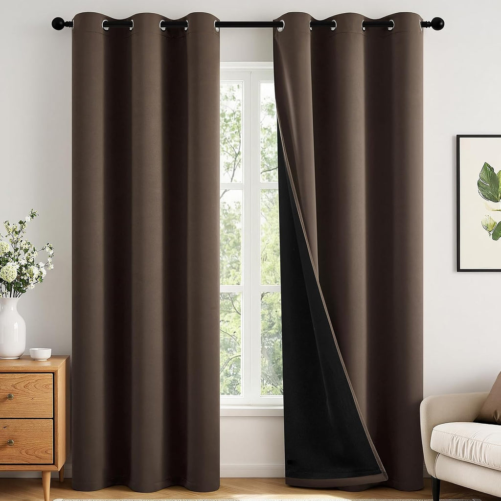 Miulee 100% Blackout Curtains for Bedroom 96 Inch Long, 2 Layers Thermal Insulated Black Out Window Curtains with Black Liner, Grommet Livi…