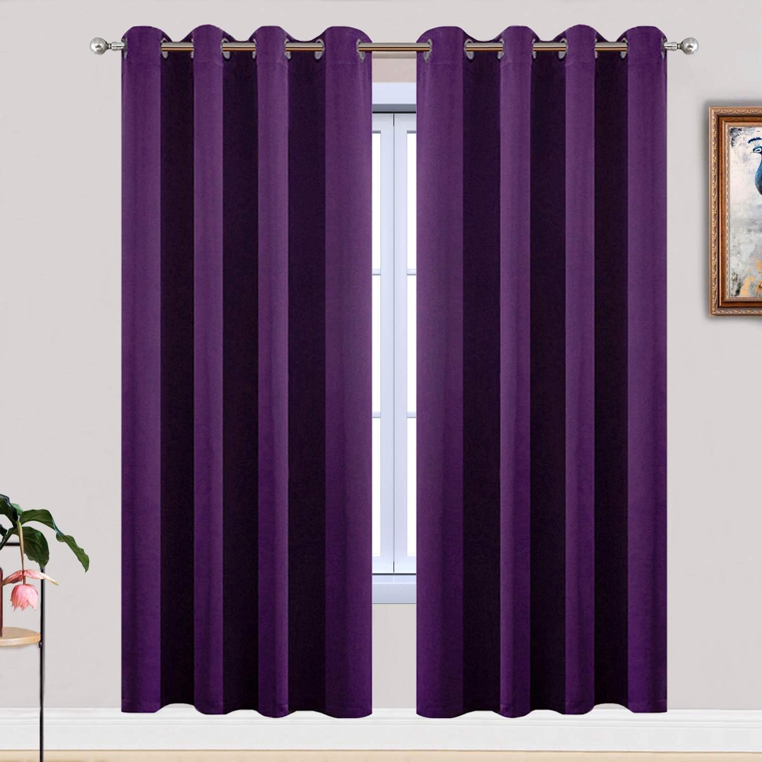 Yakamok Purple Blackout Curtains for Bedroom, Grommet Thermal Insulated Room Darkening Blackout Drapes for Living Room, 2 Panels,52W x…