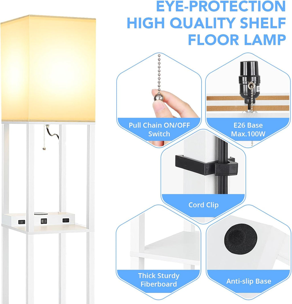 Mlambert Modern Shelf Floor Lamp with Wireless Charger & Fast Charging USB Ports & Type C Port & 2 Power Outlets,3 Tier Storage Lamp for…