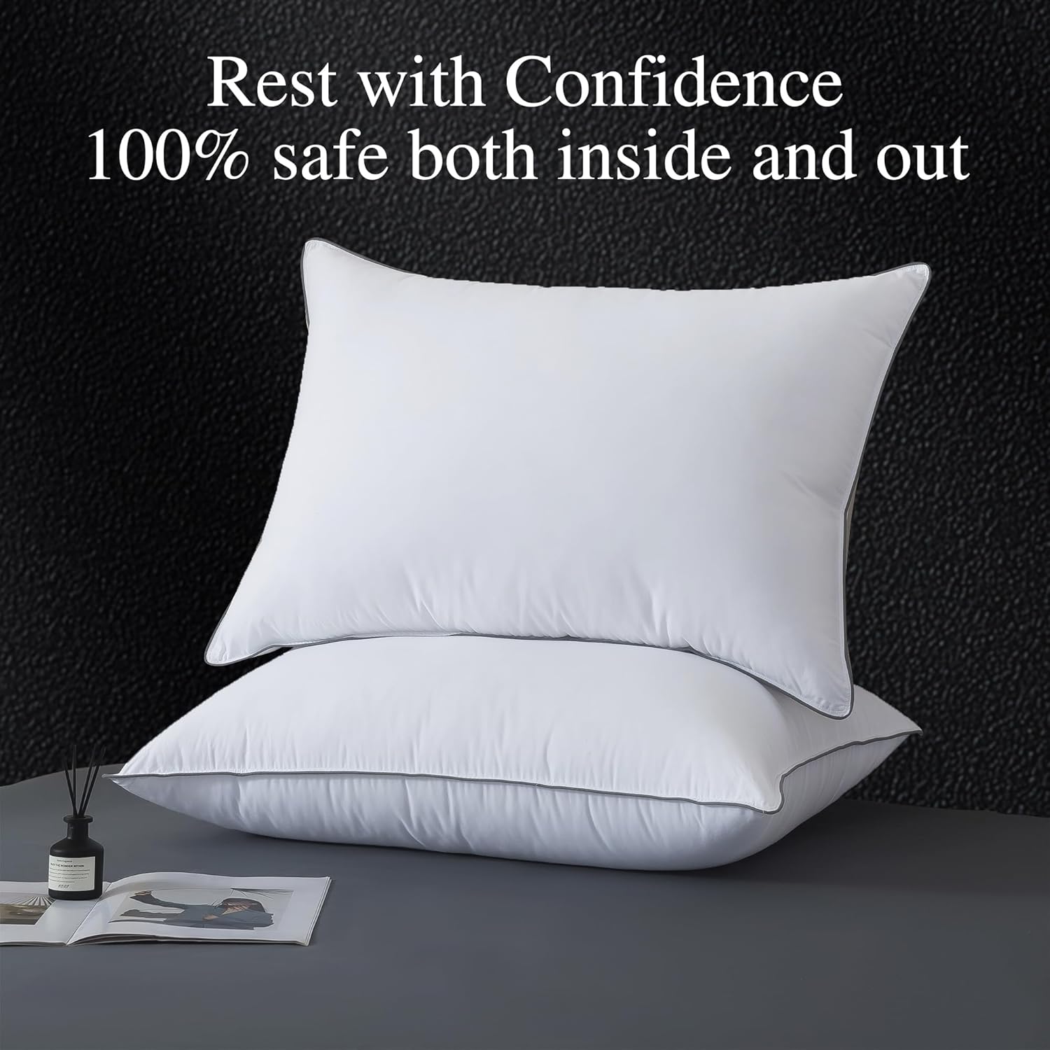 WhatsBedding Goose Down Pillows Queen Size Set of 2, Luxury Hotel Bed Pillows for Deep Sleep, Fluffy Soft Feather Down Pillow for Back…