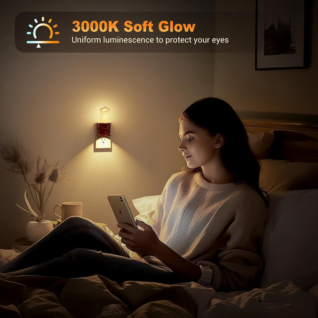 JandCase Nightlight Flameless Candle, 2 Pack Night Lights Plug into Wall, 0-100LM Dimmable Nightlight, 3000K Soft White, LED Candle Night…