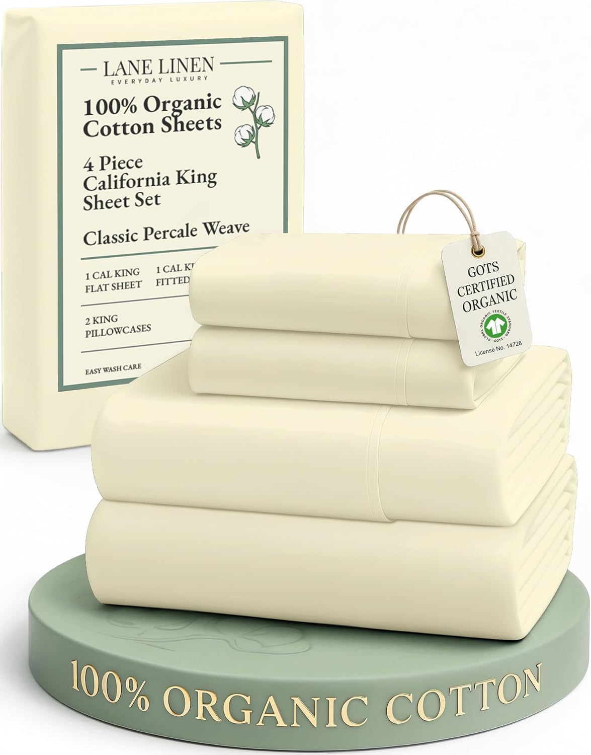 LaneLinen LANE LINEN 100% Organic Cotton California King Sheets Set, 4-Piece Soft & Comfy Luxury Hotel Style Percale Weave Bedding Sheets f…
