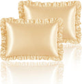 HommxJF Silky Satin Ruffled Pillow Cases for Hair and Skin, Gold Silk Pillowcases Standard Set of 2 with Envelope Closure Princess Room Deco…