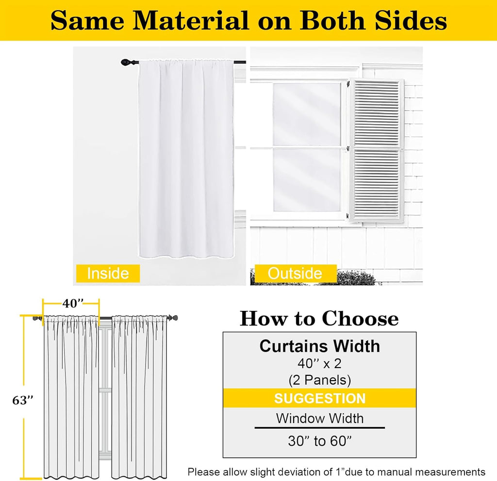WelvetBLK White Curtains for Bedroom Living Room 63 Inch Length 2 Panels Set, Soft Solid Light Filtering Thermal Insulated Window Treatment…