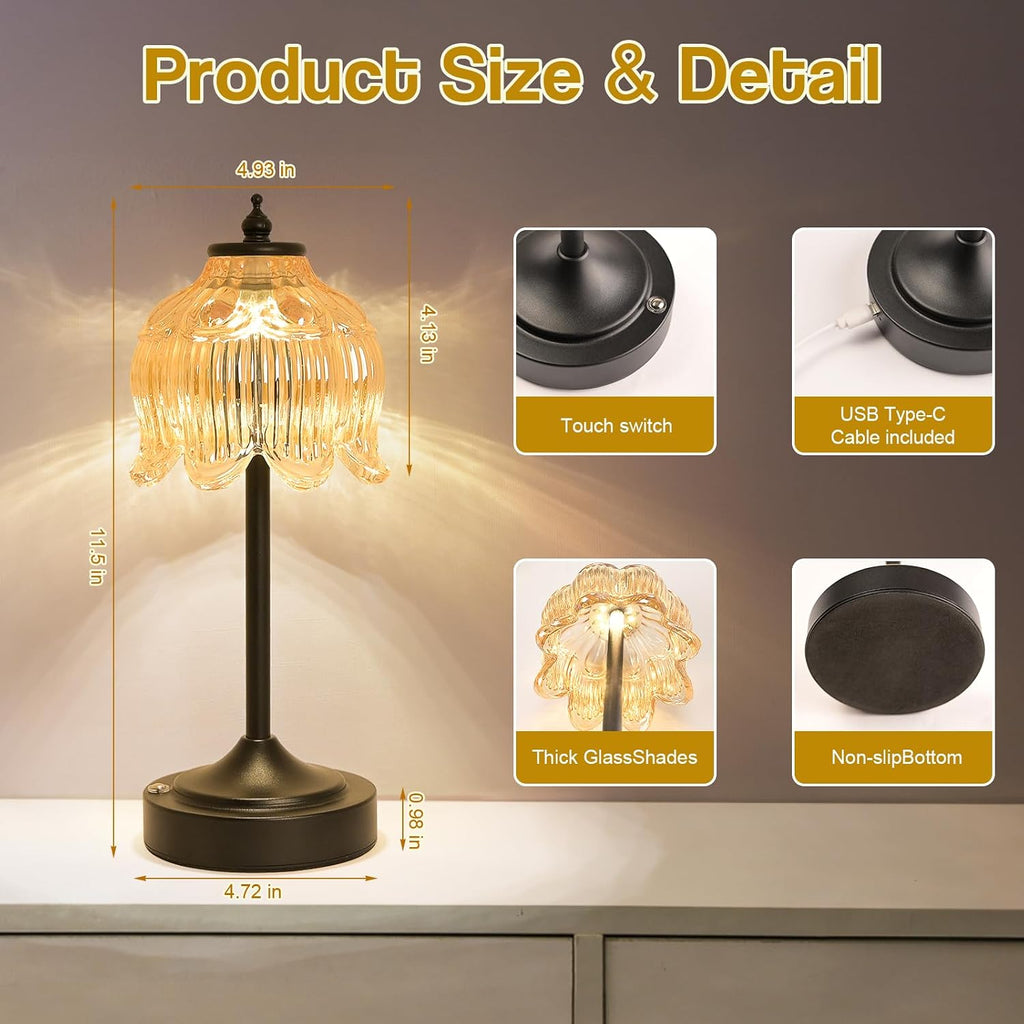 Cordless Lotus Flower Table Lamp, 5200mAh Rechargeable Battery Operated Portable Lamp, 3-Color Dimmable Touch Control Small Desk Lamp for…