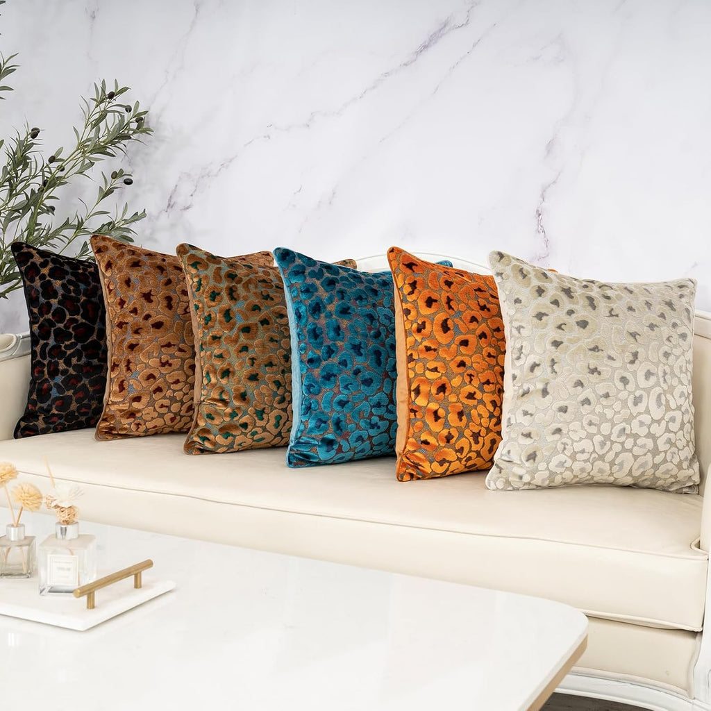 Alerfa Black Floral Throw Pillow Cover 20 x 20 Inch Cut Velvet Sqaure Luxury Decorative Pillow Cover for Couch Living Room Bedroom