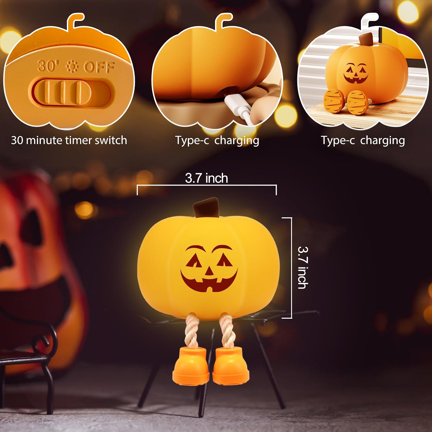 Gefaxi Pumpkin Night Light for Kids Cute Jack O Lantern Halloween Decor Nightlight for Baby Nursery Toddler Squishy Pumpkin Lights Cordless…